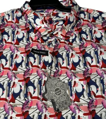 Visconti Black Dress Shirt Mens 3XLB Multicolor Abstract Art Pattern NWT $145