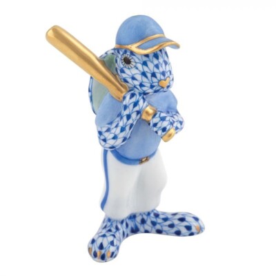 HEREND, BASEBALL BUNNY, BLUE FISHNET,  #VHP-16238,  BRAND NEW, MINT & BOX!