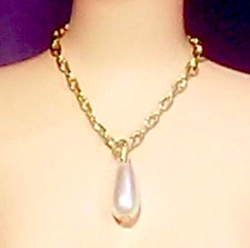 Dreamz White TEAR DROP Pearl w/ GOLD Chain Necklace Jewelry for 11.5" doll