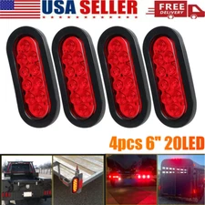 4 pcs Red 6" Oval Trailer Lights 10 LED Stop Turn Tail Truck Sealed Grommet Plug