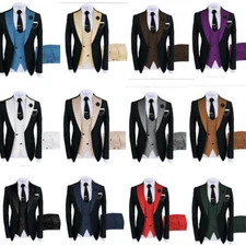 Men's Suit Notch Lapel Groom Tuxedo Wedding Prom Party Dinner Jacket Blazer Vest