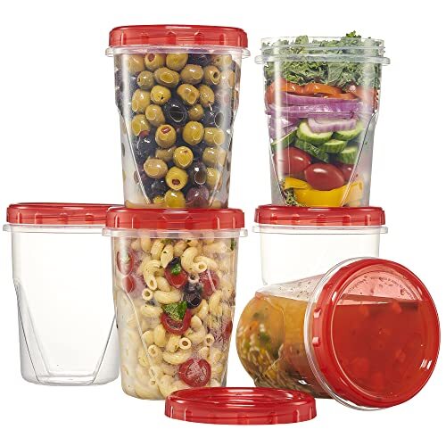 6 Pack 32oz Clear Reusable Food Storage Containers with Screw On Lid ...
