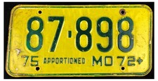Missouri 1975 HEAVY 72,000LB+ APPORTIONED TRUCK License Plate 87-898!