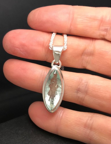 aquamarine pendant marquise solid Sterling Silver 18” chain natural box. - Picture 11 of 19