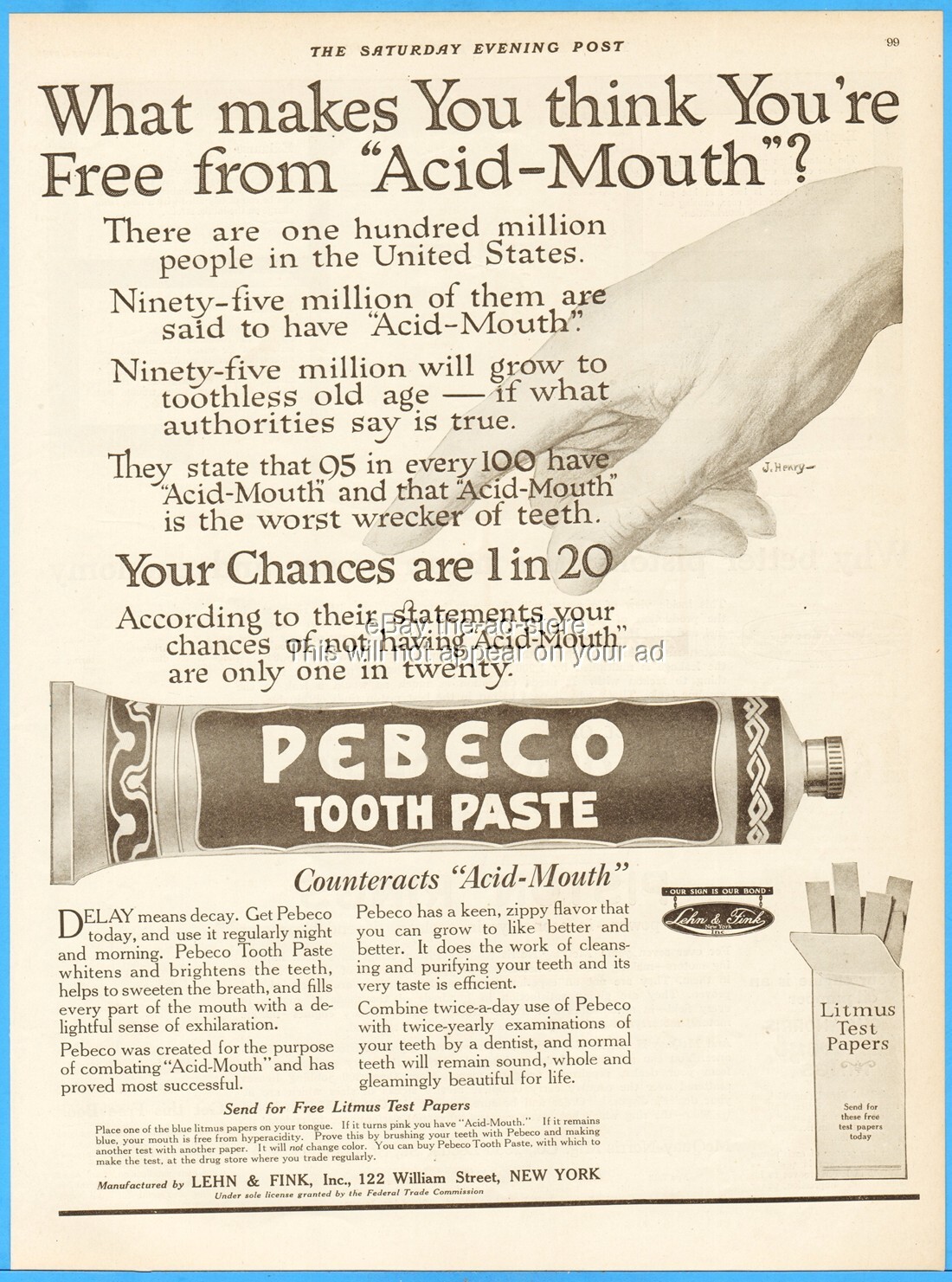 1918 Pebeco Toothpaste Vintage Ad Lehn & Fink 122 William Street NYC New York eBay