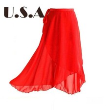 J'Style Ballet Dance Chiffon Long Wrap Skirt 38.6 inch Length Red US Seller