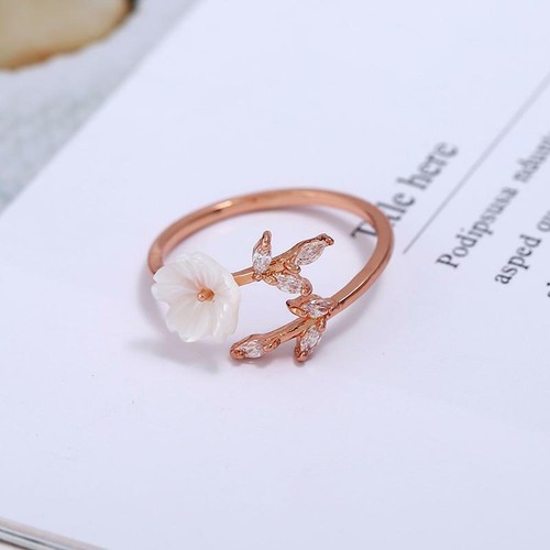 Adjustable Open Rings Crystal Zircon Flower Leaf Ring Women Wedding Jewelry FB - Picture 4 of 6