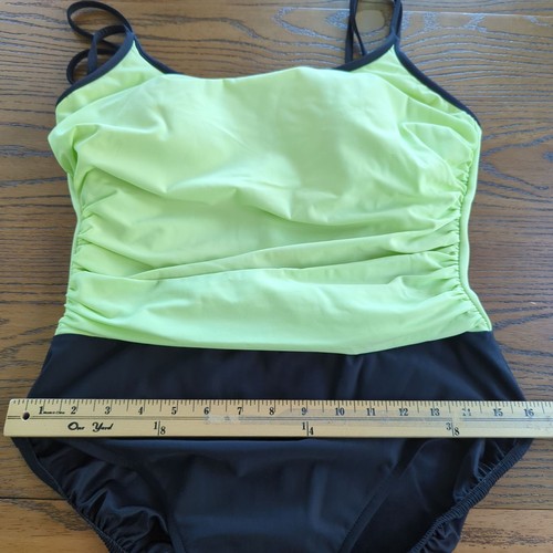 Trimshaper Women's one piece lime green black swimsuit size 14 ruched side - Picture 12 of 15