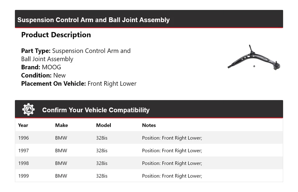 Conjunto de rótula de brazo de control delantero derecho inferior MOOG para BMW 328is 1996-1999 Foto 2 de 4