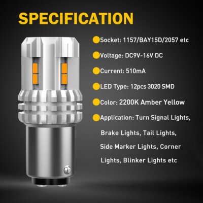 1157 Led Bulb Red AUXITO 1157 LED Bulbs Amber - CANBUS Error Free Turn Signal Lights With Built-in Resistor AUXITO 1157 Amber CANBUS LED Bulbs - Foto 11