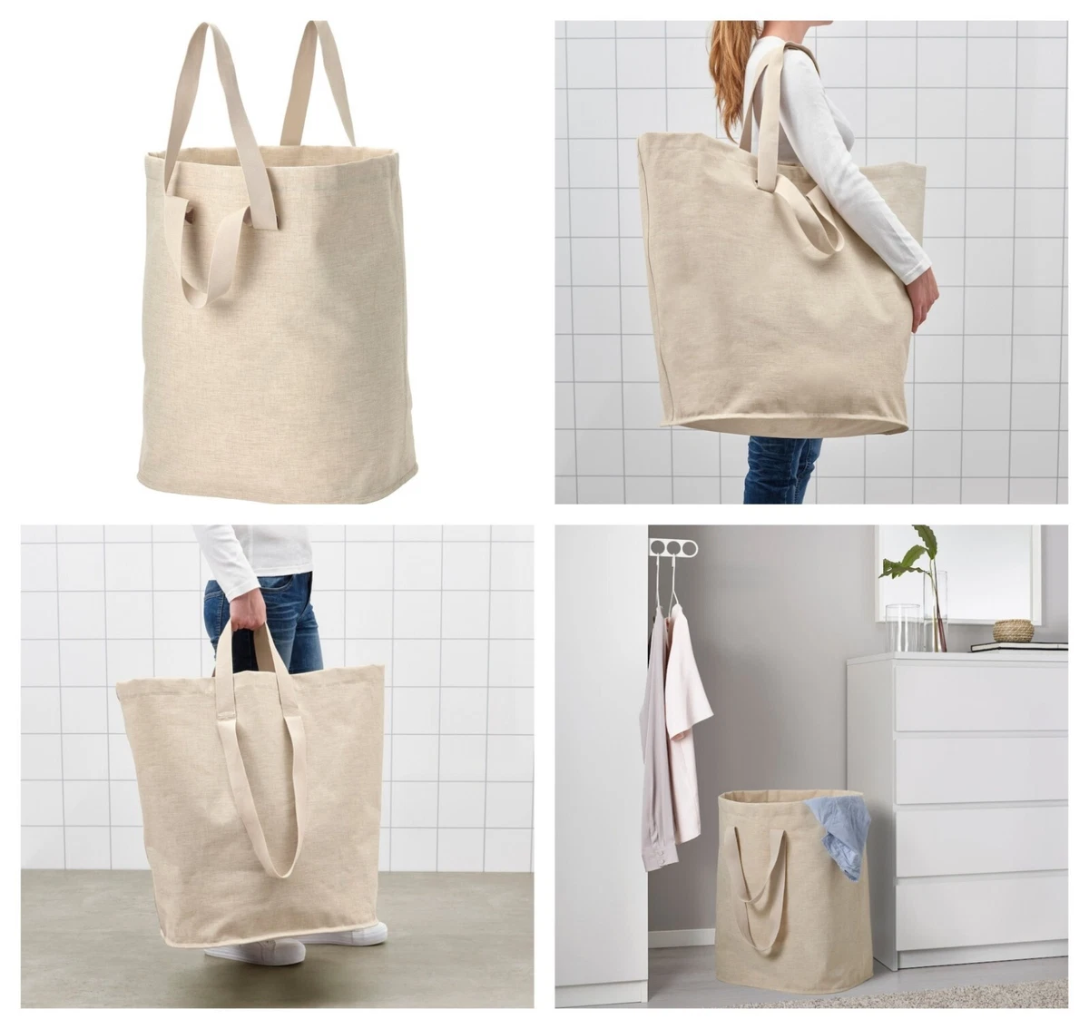 IKEA PURRPINGLA LAUNDRY BAG DOUBLE HANDLES DRAWSTRING NATURAL