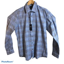 BOSS Hugo Boss Shirt Mens Sz Small LUKAS Regular Fit Med Blue Plaid Woven NEW
