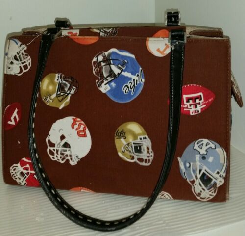 Handbag Purse College Football Themed Brown Football Helmets 4 Compartments Unua - Afbeelding 1 van 12