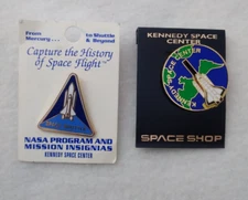 Two Vintage NASA Space Shuttle Kennedy Space Center  Pins 1 w/Moving Shuttle