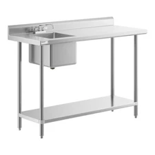 24"W x 60"L Stainless Steel Commercial Restaurant Work Table with Sink on Left
