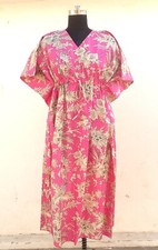 Indian Cotton Pink Floral Women's Clothing Kaftan Maxi Bridal Night Wear Gown US