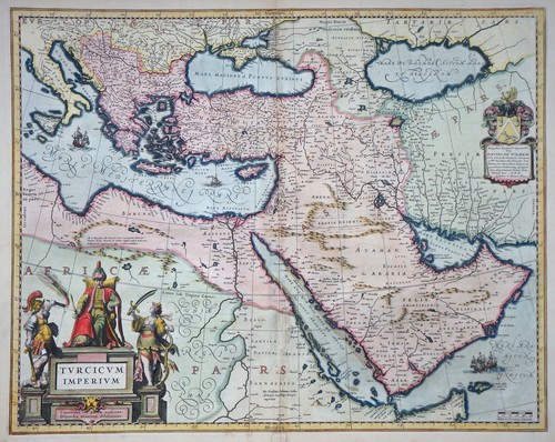 TÜRKEI TURCICUM IMPERIUM KARTE TÜRKISCHES REICH WAPPEN BLAEU ALTKOLORIERT 1640 - Picture 2 of 13