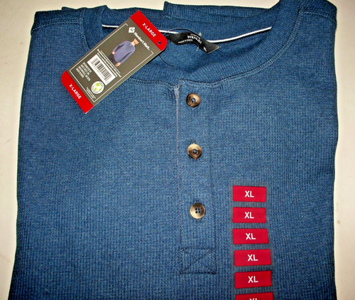NEW Men’s Thermal Henley Waffle Knit Sport Shirt, Long Sleeve Size XL Blue – B2 - Picture 2 of 2