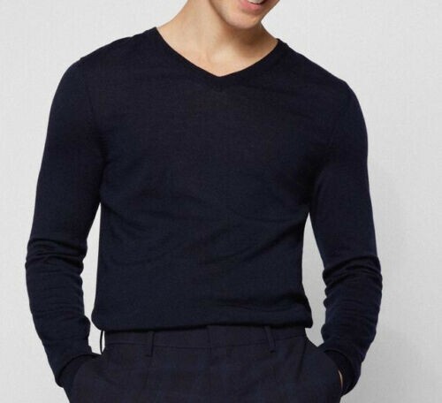 Hugo Boss Slim Navy Blue V Neck Sweater 