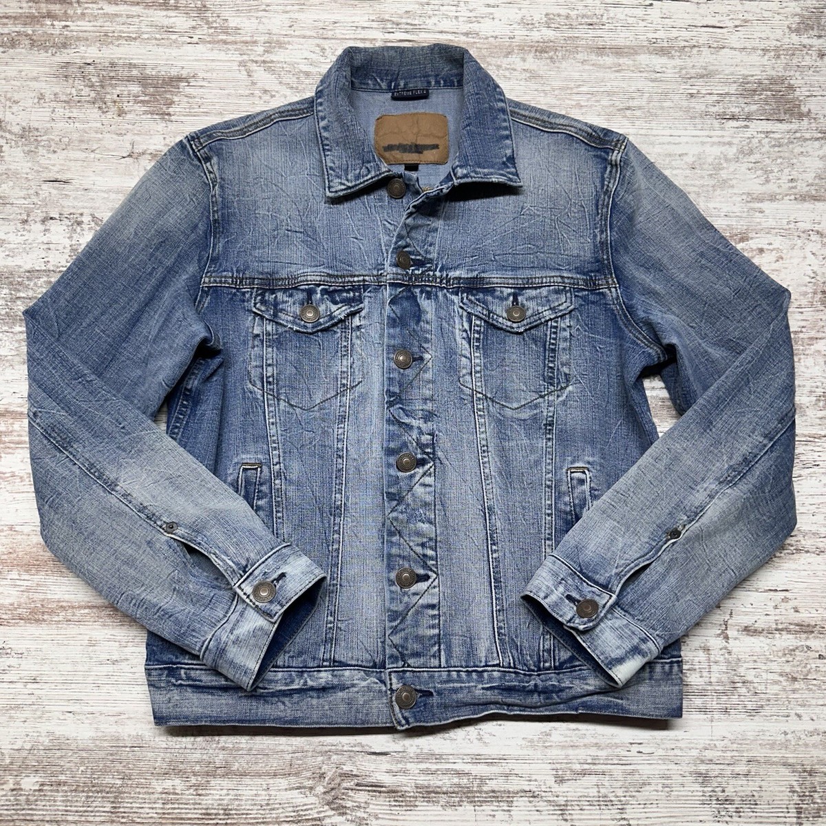 American Eagle Denim Jacket Mens Medium Button Up Custom Lion