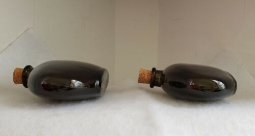 Two Recycled Glass Bottles Green Oval Semi Opaque Cork Stoppers Made In Spain - Picture 9 of 12