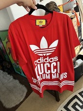 GUCCI Men  s adidas T-Shirt 22SS Lefoil Logo Red Size Small oversized Limited