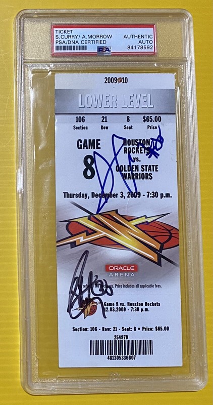 STEPH CURRY / A MORROW SIGNED NBA TICKET PSA/DNA STEPH’S ROOKIE YEAR GAME 8