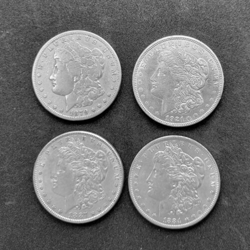 Morgan Silver Dollars-Mixed Mints F-VF Pre-1921 From 1878 to 1904-4 Coins - Picture 1 of 5