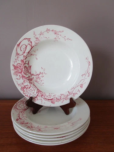 6 K&G Lunéville Hollow Earthenware Plates Joinville Model Old Pink