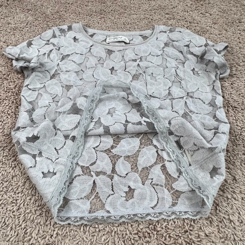 ABERCROMBIE FITCH Damen grau Blumen transparent Cropped Boxy Tee S Spitze Bündchen Ärmel - Bild 10 von 13
