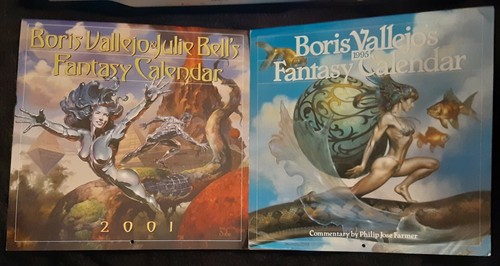 2 FANTASY SYFY ARTISTIC CALENDARS BY BORIS VALLEJO FROM 1995 & 2001 WITH POSTER