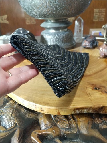 Vintage Perlen Clutch Handtasche. gold, silber, kupfer, schwarze Streifen - Bild 10 von 10