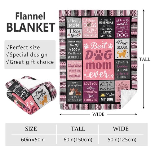 Dog Mom Blanket 60"x50" Gift for Dog Lover Owner Women Christmas Birthday - Picture 2 of 7