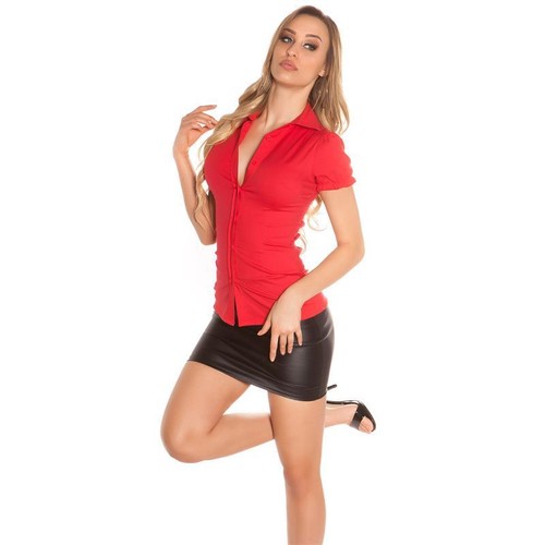 Damen Kurzarm Bluse mit Schnürung am Rücken Rot #BL477 - Picture 5 of 35