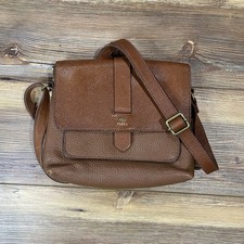 Fossil Kinley Crossbody Bag Brown Pebbled Leather Adjustable Strap Zip Closure