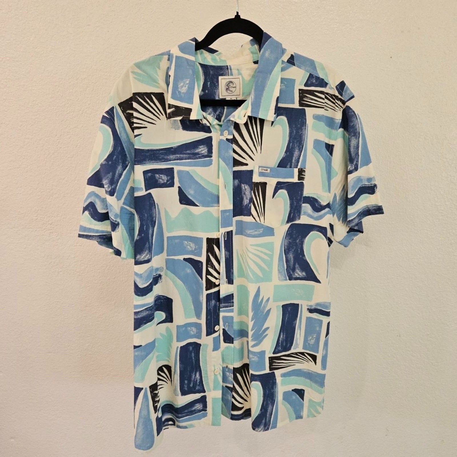 O'Neill Shirt Mens XL Blue Abstract Hawaiian Button Up Short Sleeve Surf Beach