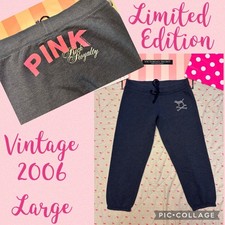 VS PINK VINTAGE Y2K 2006 SWEATPANTS ROCK ROYALTY DOG SKULL CROSSBONES BLING RARE
