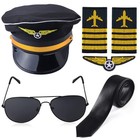 Airline Pilot Captain Hat Pilot Costume Accessory with Aviator Sunglasses for...