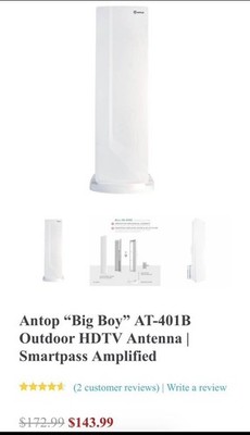 ANTOP AT-401B Flat-Panel Smartpass Amplified Outdoor/Indoor TV Antenna