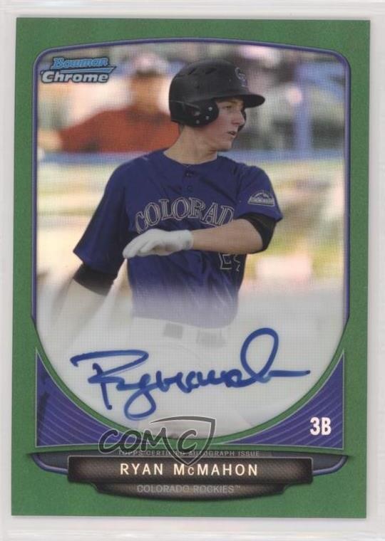 2013 Bowman Draft Chrome Prospect Green Refractor 14/75 Ryan McMahon Auto lb9