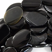 34mm natural black onyx twist oval beads 14" strand