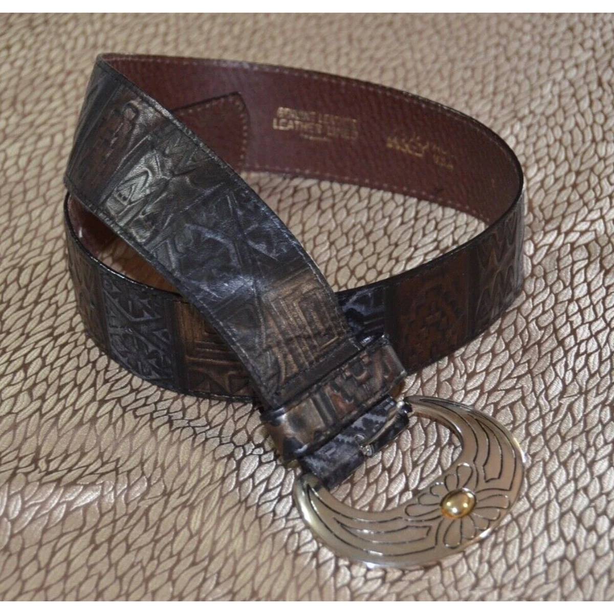 Vtg Emporio Armani EA Italy Womens Pebble Leather Belt Embellished Buckle S M Leather belt with logo buckle brand EMPORIO ARMANI  main image 4