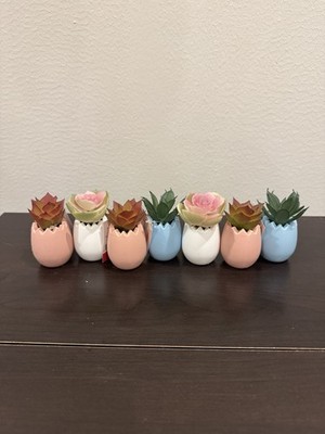 2021 Easter Egg 3'' Mini Succulents White Pink Blue Lot of 7 Target Faux Plant