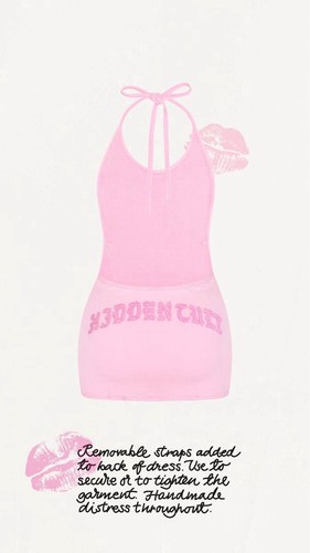 NWT HIDDEN CULT Sz S Pink Mini Halter Backless Dress Distressed Butt Logo RARE! - Picture 4 of 24