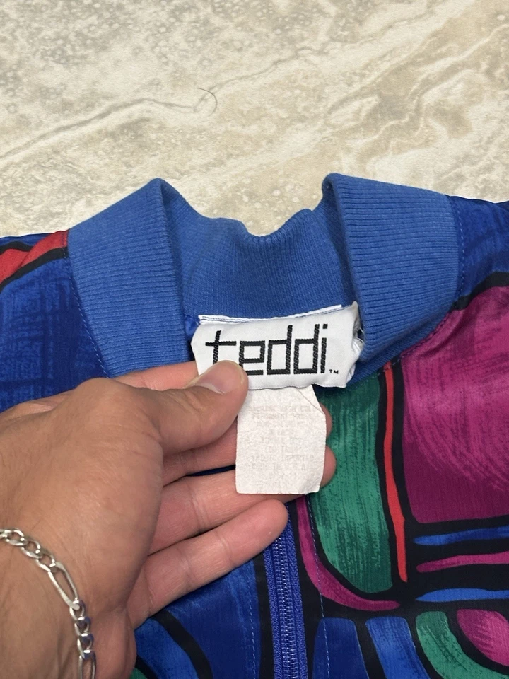 VTG 90s Teddi Jacket 21x25” Art Boho Abstract Picasso Style Bomber Pads Medium - Image 4 of 4