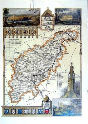Old Vintage Print C1990 Map England Northamptonshire Althorpe House Cross 20th