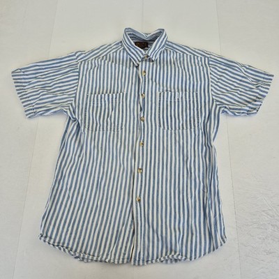 FADED GLORY Hemd M blau weiß gestreift Herren Baumwolle Kurzarm Vintage
