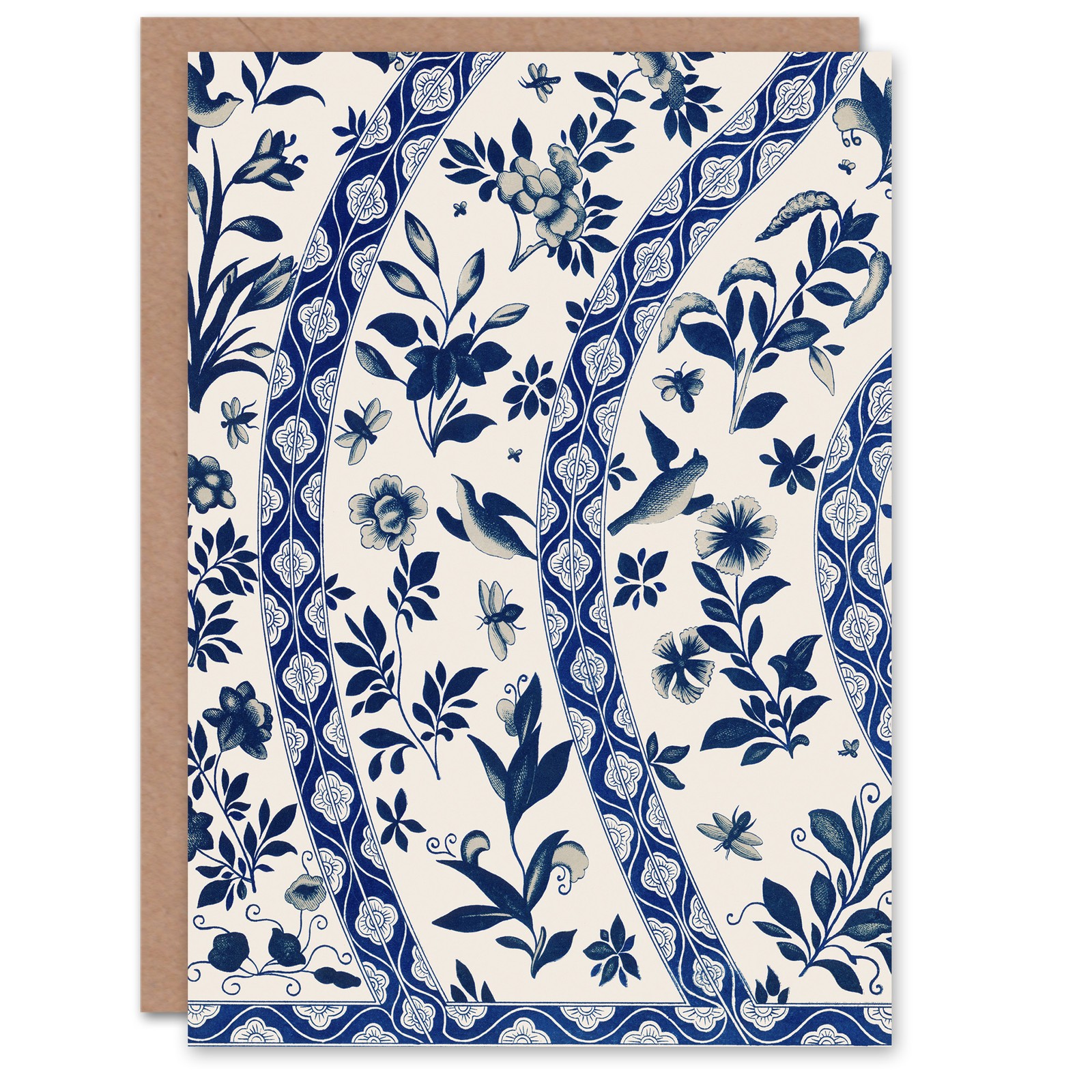 Owen Jones Elegant Blue Flower Bird China Pattern Art Greeting Card