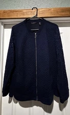 Issac Mizrahi Jacquard Knit Bomber Jacket Eyelet Lace Jacket