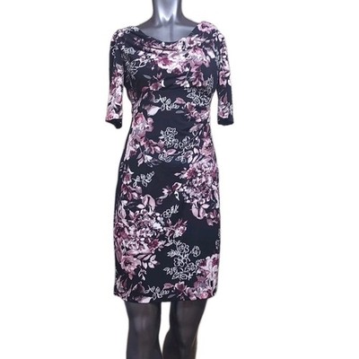 Connected Apparel Women's Size 4p Lilac Floral Sheath Mock Dress Cowl neck